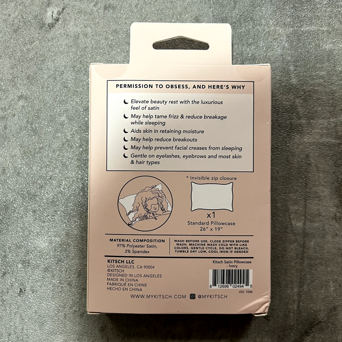 Kitsch Satin Pillowcase – Ivory (Standard Size 26” x 19”)