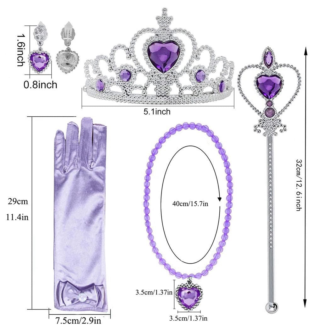 6Pcs Princess Crown Accessories Girls Party Costume Earrings Gloves Wand