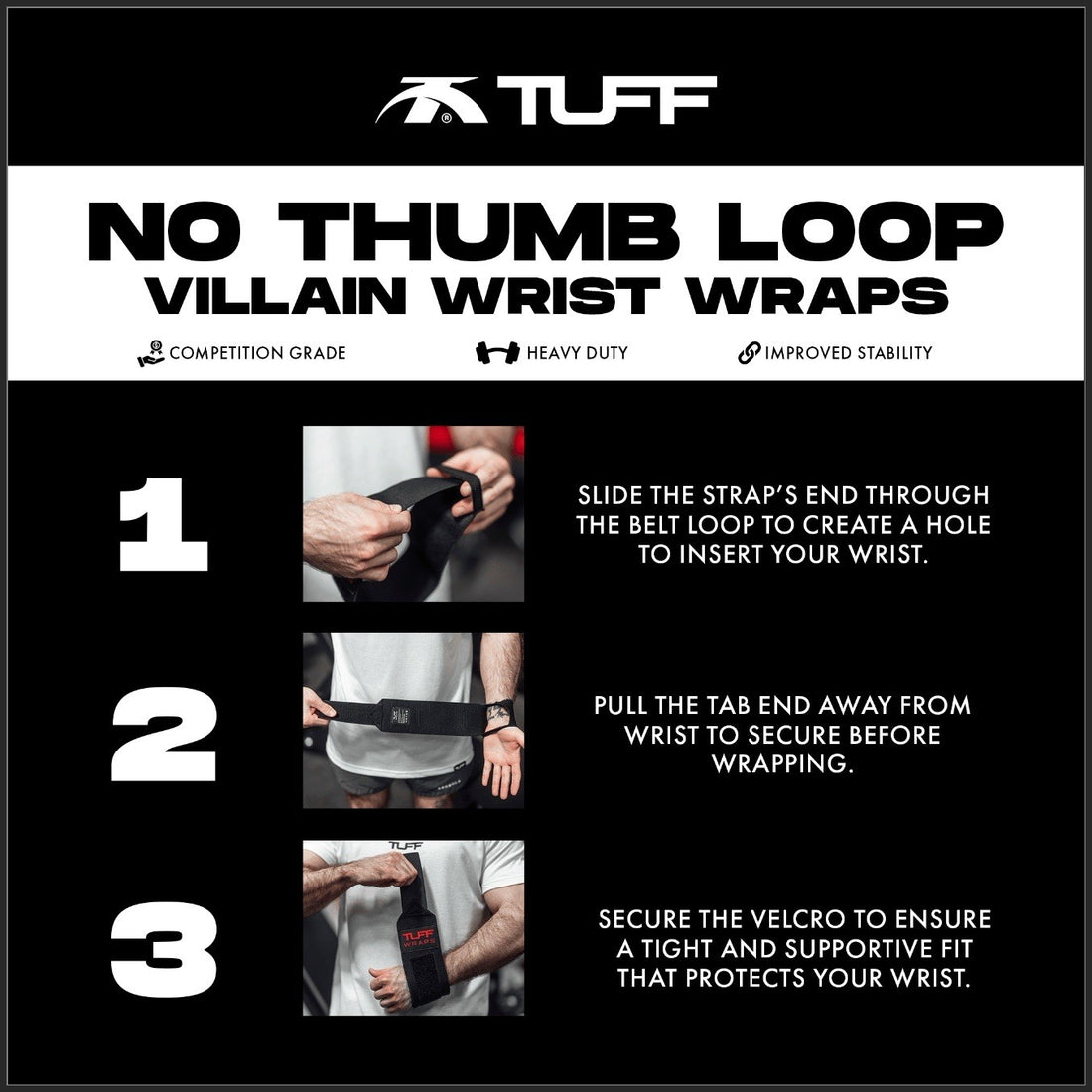 Tuff Wraps 16" Villain Wrist Wraps -Black & White - Olympic Bodybuilding Gym