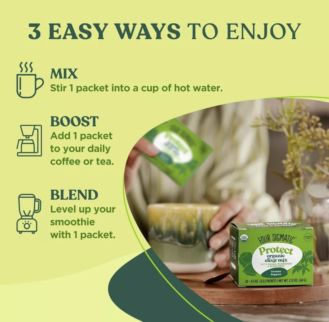 Four Sigmatic Organic Elixir Mix with Chaga Mushroom & Eleuthero 20 Sachets, 60g