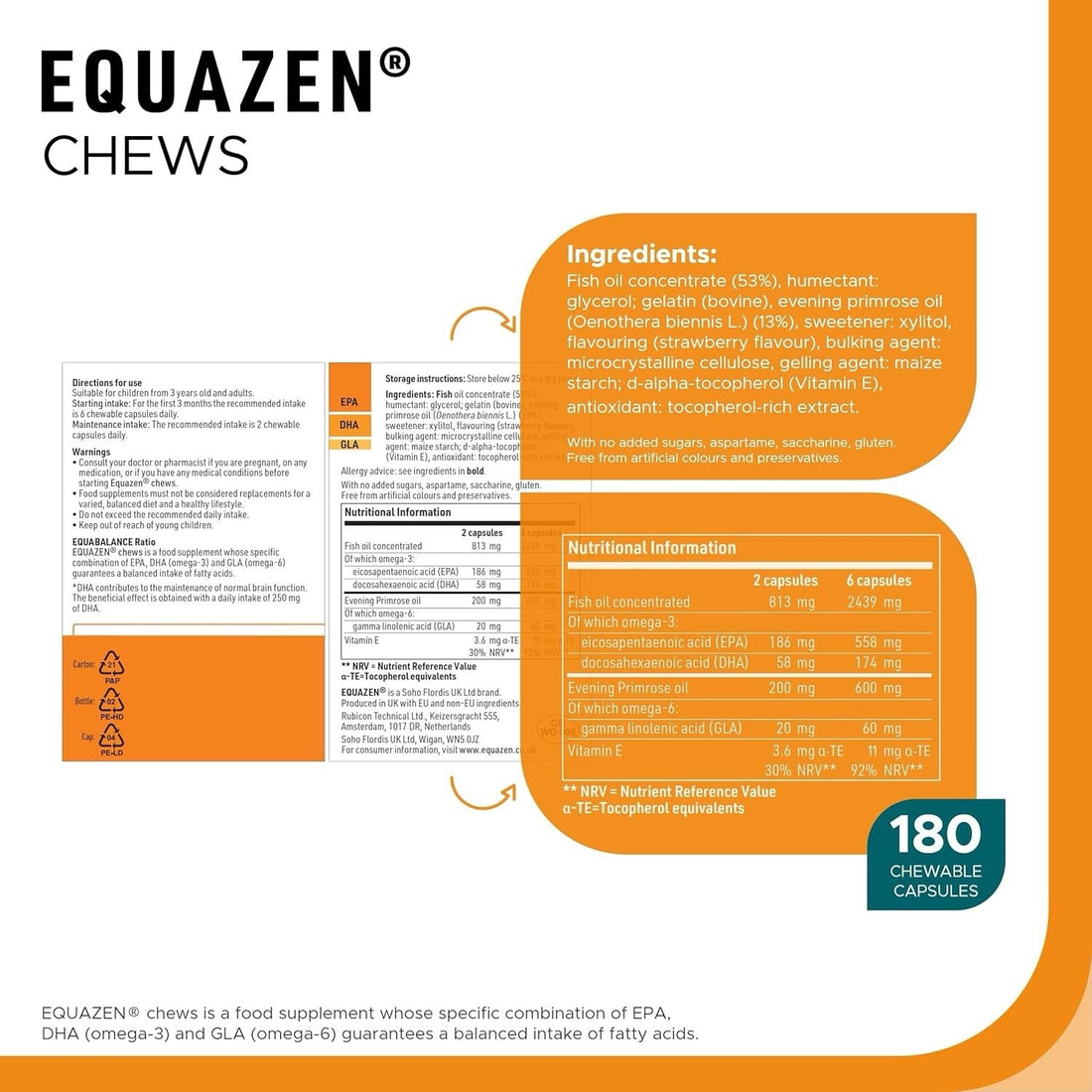 Equazen Chews OMEGA 3 & 6 Supplement - Strawberry Flavoured - 180