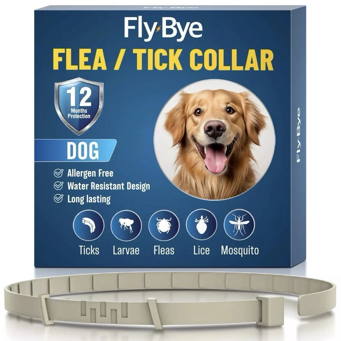 Fly Bye Dogs Flea & Tick Collar One Size Adjustable - 12 Months Protection