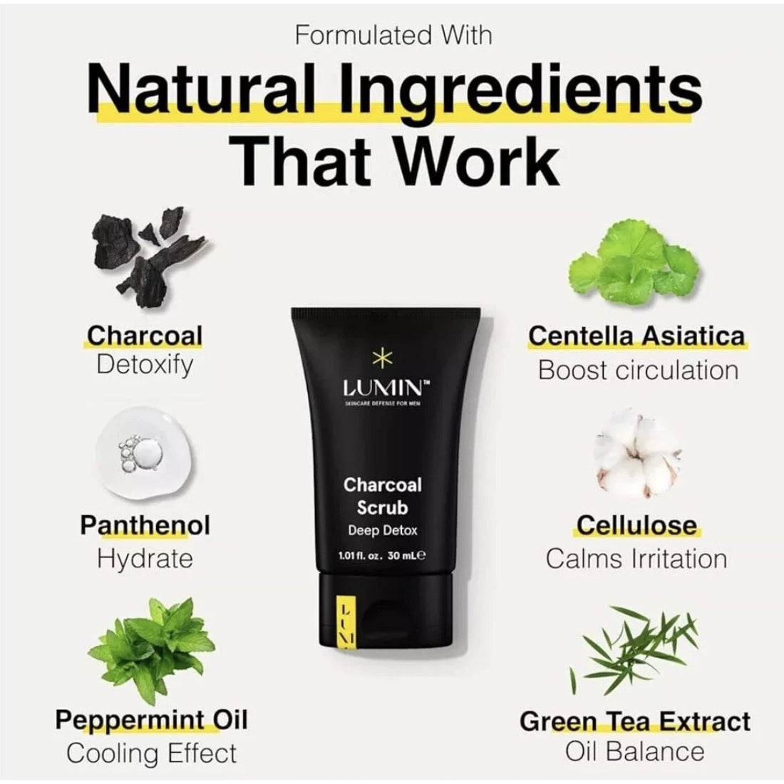 Lumin Men's Skincare Charcoal Scrub Deep Detox Face Cleanser 30ml