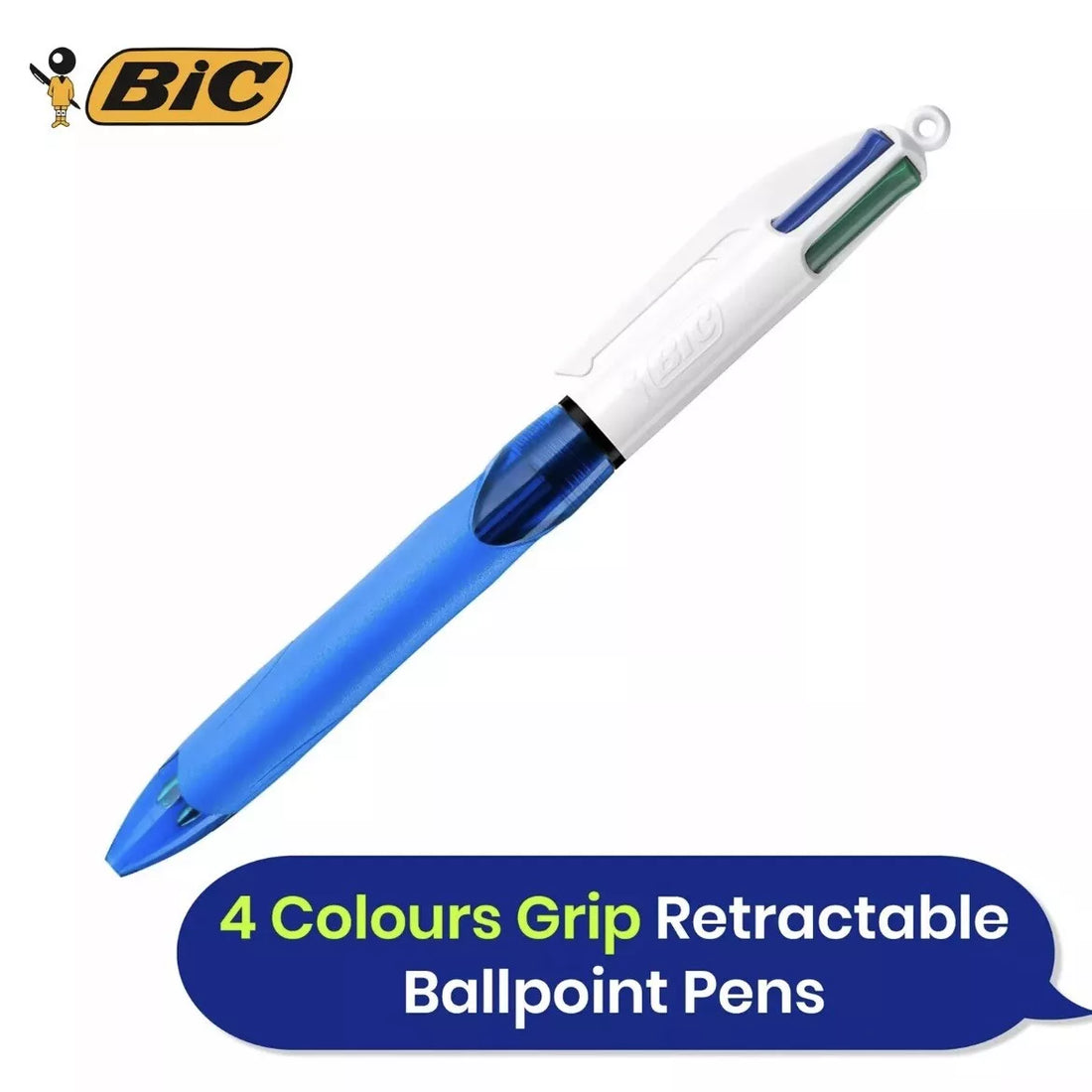 BIC 4 Colours Grip Retractable Ball Point Pens Pack of 12 Medium Point 1.0mm